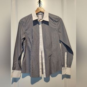 Brooks Brothers Navy Blue and White Stripe Dress Shirt Size 6